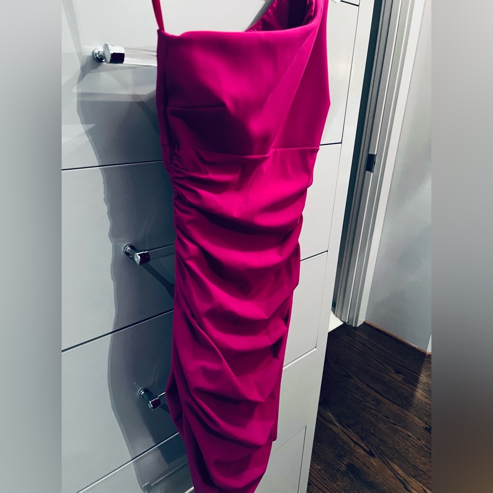 CHIARA BONI ITALIAN DESIGNER ONE SHOULDER BODYCON RUCHED COCKTAIL DRESS